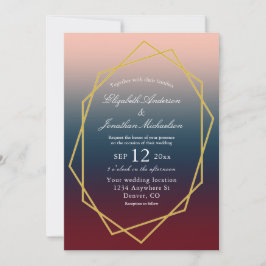 Burgundy Navy Blush Ombre Geometric Wedding Einladung