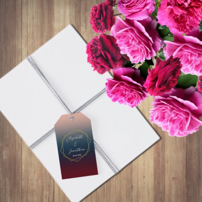 Burgundy Navy Blush Ombre Geometric Wedding Geschenkanhänger (Von Creator hochgeladen)