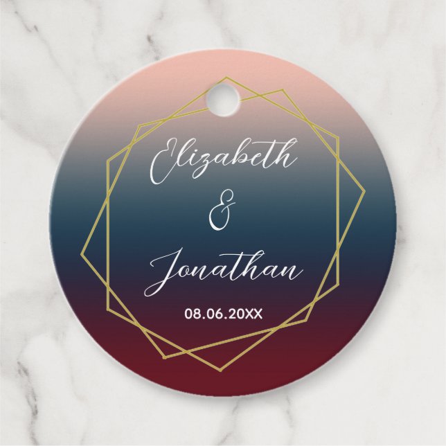 Burgundy Navy Blush Ombre Geometric Wedding Geschenkanhänger (Vorderseite)