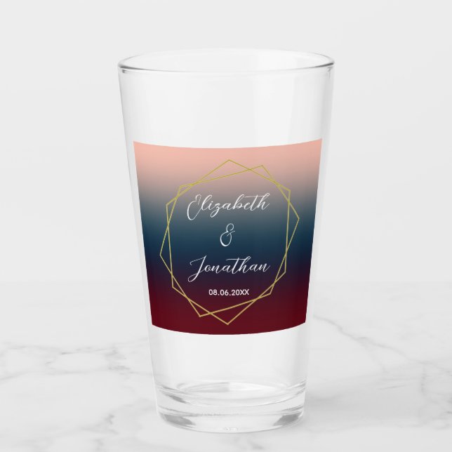 Burgundy Navy Blush Ombre Geometric Wedding Glas (Vorderseite)