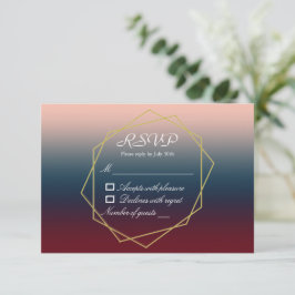 Burgundy Navy Blush Ombre Geometric Wedding RSVP Karte