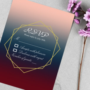Burgundy Navy Blush Ombre Geometric Wedding RSVP Karte