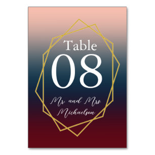 Burgundy Navy Blush Ombre Geometric Wedding Tischnummer