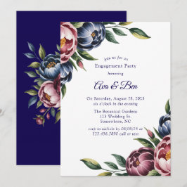 Burgundy Navy Blush Peony Engagement Party Einladung