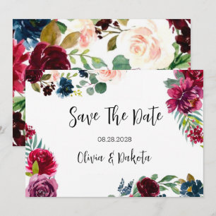 Burgundy Navy Blush Peony Speichern Sie die Datums Einladung
