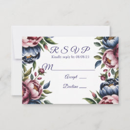 Burgundy Navy Blush Peony Wedding RSVP Karte