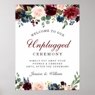 Burgundy Navy Blush Unplugged Wedding Zeremonie Poster