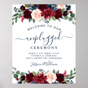 Burgundy Navy Blush Unplugged Wedding Zeremonie Poster
