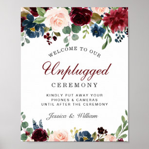 Burgundy Navy Blush Unplugged Wedding Zeremonie Poster
