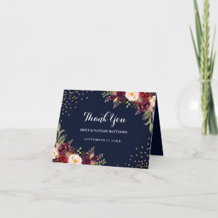 Burgundy Navy Confetti Floral Wedding Vielen Dank Dankeskarte