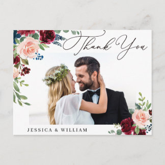 Burgundy Navy Eucalyptus Wedding Foto Vielen Dank Postkarte