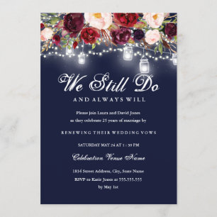 Burgundy Navy Floral Lights Wedding Vow Erneuerung Einladung