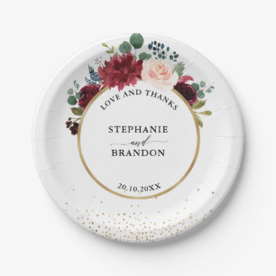 Burgundy Navy Floral Rustic Boho Hochzeit Pappteller