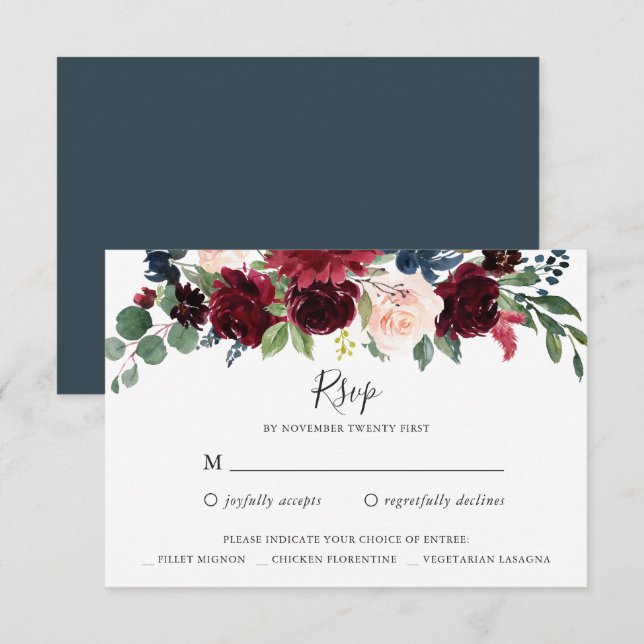 Burgundy Navy Floral UAWG Replik Card Einladung (Vorne/Hinten)