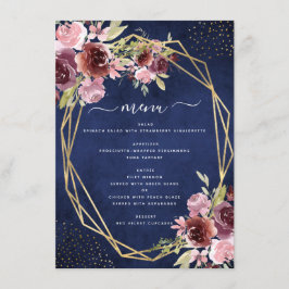Burgundy Navy Geometric Floral Wedding Menükarte