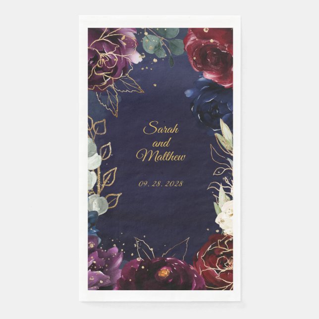 Burgundy Navy Hochzeit 8" Long Dinner Napkins Serviette (Vorderseite)