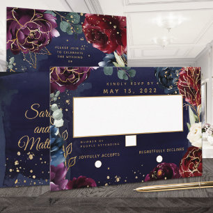 Burgundy Navy Hochzeit ohne Mahlzeiten UAWG RSVP Karte