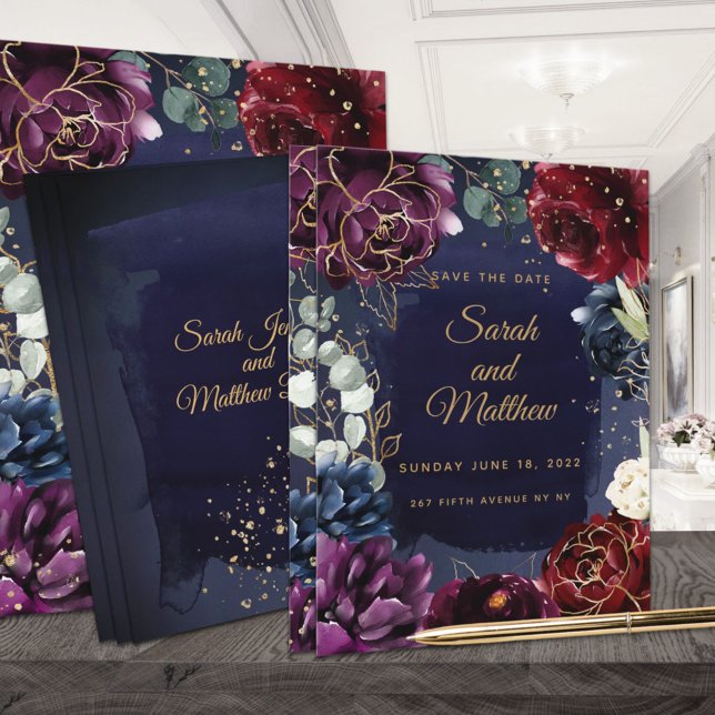 Burgundy Navy Hochzeit speichern das Datum Save The Date (Von Creator hochgeladen)