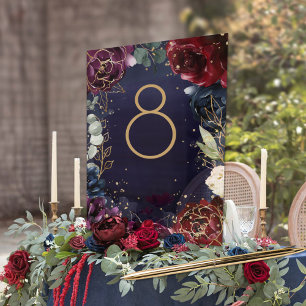 Burgundy Navy Hochzeitskarte Tischnummer
