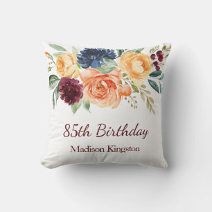Burgundy Navy Peach Floral 85. Geburtstagsparty Kissen