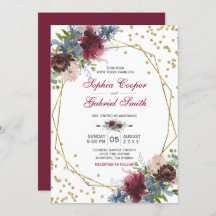 Burgundy Navy Pink Floral | Gold Frame Wedding