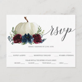 Burgundy Navy Pumpkin Wedding RSVP Postcard Postkarte