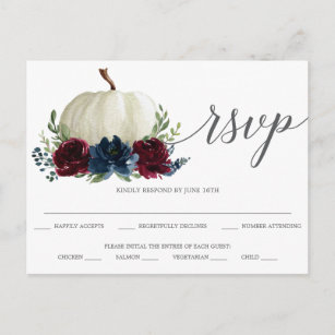 Burgundy Navy Pumpkin Wedding RSVP Postcard Postkarte