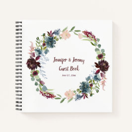 Burgundy Navy Rose Gold Floral Guest Book Notizbuch