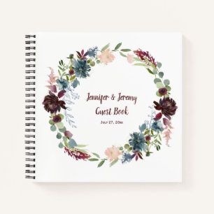 Burgundy Navy Rose Gold Floral Guest Book Notizbuch