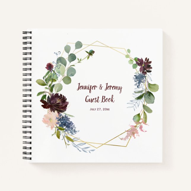 Burgundy Navy Rose Gold Geometric Guest Book Notizbuch (Vorderseite)