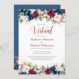 Burgundy Navy Wasserfarben Virtual Wedding Einladung