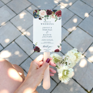 Burgundy Navy Wedding Program Fan Large Wedding Fächer