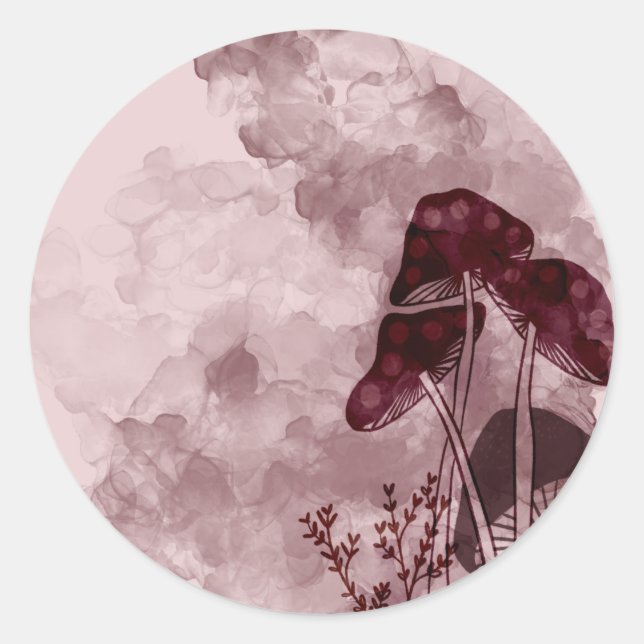 Burgundy Neon Mushrooms Runder Aufkleber (Vorderseite)