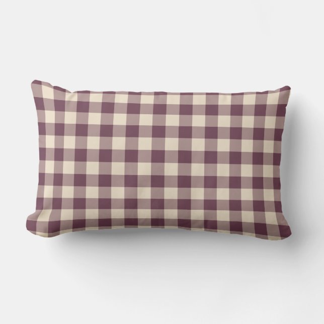 Burgundy Off-White Gingham Pattern Lendenkissen (Vorderseite)