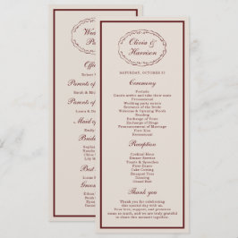 Burgundy Old Money Wedding Program Card Einladung