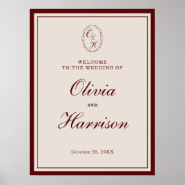 Burgundy Old Money Wedding Welcome Sign Poster