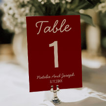 Burgundy Old Money Whimsical Wedding Table Number
