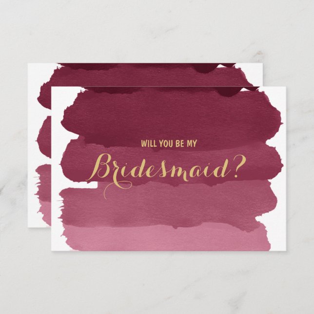 Burgundy ombre Wasserfarbe meine Bridesmaid Einladung (Vorne/Hinten)
