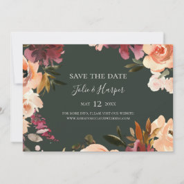 Burgundy Orange Bloral Green Horizontal Save The Date
