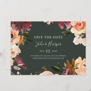 Burgundy Orange Bloral Green Horizontal Save The Date