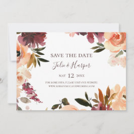 Burgundy Orange Bloral Horizontal Save the Date
