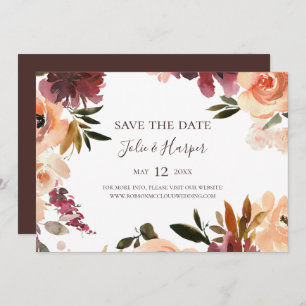 Burgundy Orange Bloral Horizontal Save the Date