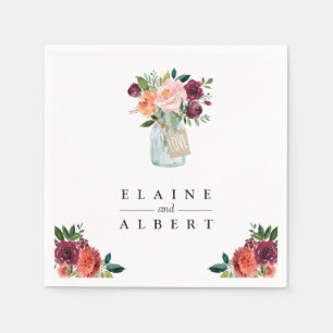 Burgundy Orange Blume Mason Jar Wedding Paper Serviette