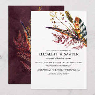 Burgundy & Orange Boho Hochzeit im Herbst Einladung