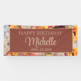 Burgundy Orange Cream Floral Happy Geburtstagsname Banner