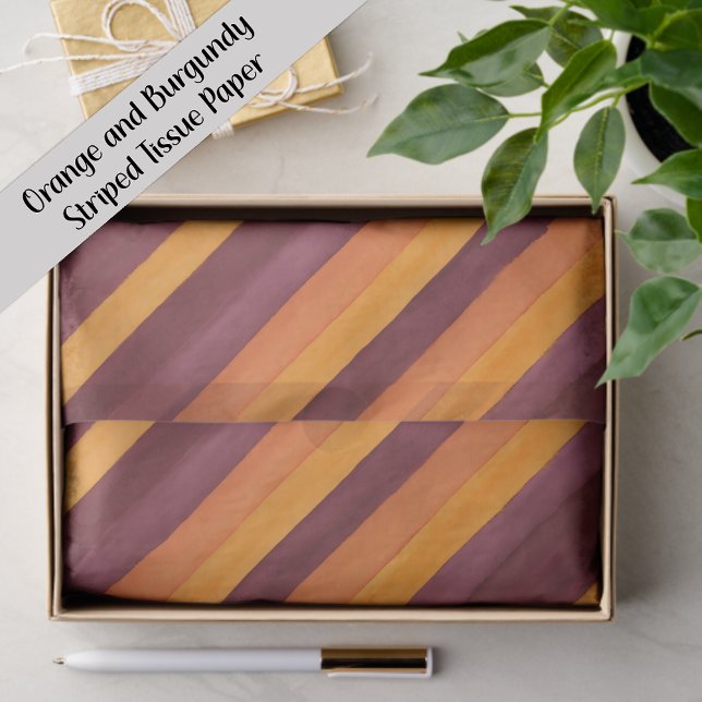 Burgundy Orange Diagonal Striped Seidenpapier (Orange and burgundy striped gift tissue paper)