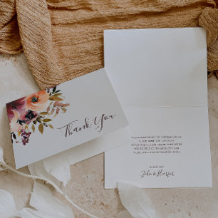 Burgundy Orange Floral   Beige Dankeskarte