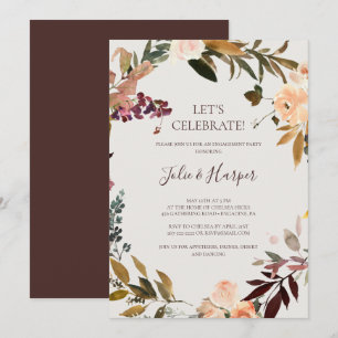 Burgundy Orange Floral   Beige Feiern Einladung