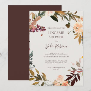 Burgundy Orange Floral   Beige Lingerie Dusche Einladung