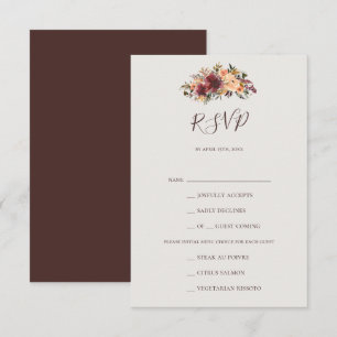 Burgundy Orange Floral Beige Menü Auswahl RSVP Kar Karte